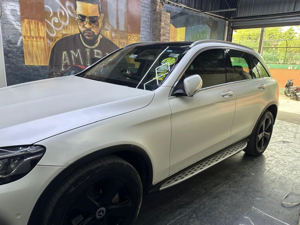 PPF installation on Mercedes GLC front bumper at Velocity Customs Janakpuri
